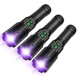 UV Flashlight Rechargeable, 2-in-1 Powerful Blacklight LED Flashlight, Tactical 6 Modes Bright High Lumens Water Resistant Zoomable Detector for Pet Urine Curing Resin Camping Emergencies (3 Pack)