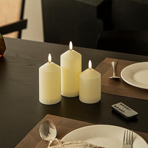 Image of LUSHARBOR Flameless Candles with Remote, 3 Pack Battery Operated Candles Real Wax LED Fake Pillar Candles with Timer Flickering Battery Candle for Wedding Home Party, Ivory