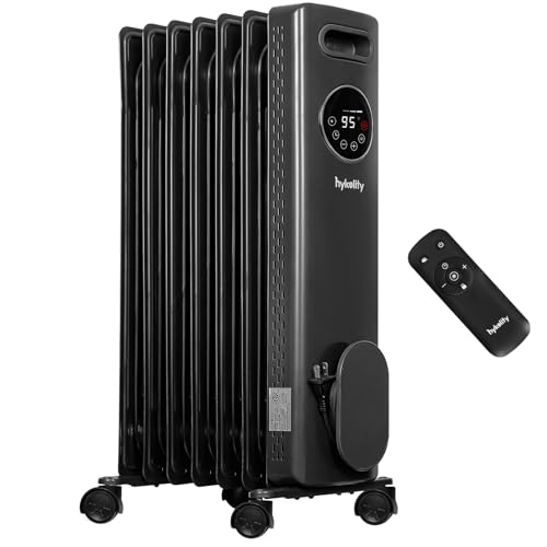 hykolity 1500W Oil Filled Radiato with Remote, Digital Thermostat,24H Timer Electric heater with 3 Power, ECO, Digital Led Display, Overheat & Tip-Over Protection, Quiet, ETL-certified For Indoor Grey