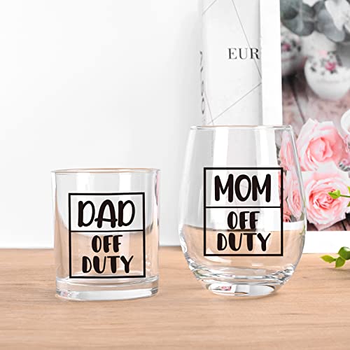 Modwnfy New Parents Gifts For Couples, Mom & Dad Off Duty Stemless Wine Glass & Whiskey Glass, New Parents Gifts First Time Parents Gifts New Mom And Dad Gifts For Mother Day Father Day Christmas #TOP4
