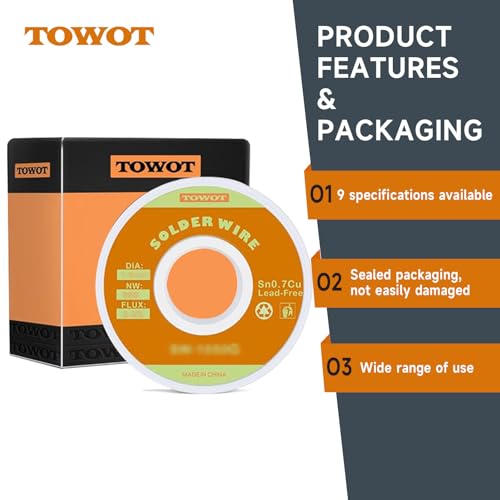 TOWOT Lead Free Rosin Core Solder Wire for Electrical Soldering, Content 2.0% Solder Flux Sn0.7Cu (0.6mm 50g)