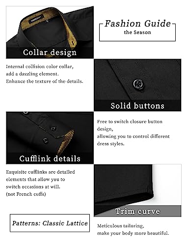 HISDERN Nero Camicia Formale Elegante da Uomo