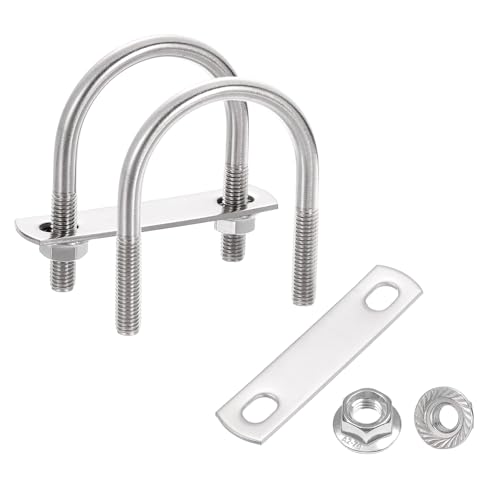 uxcell 2 Set 1-7/8" Inner Wide Round U Bolts, 2-15/16" Length 304 Stainless Steel U-Bolts with Flange Hexagon Nuts, Frame Plates for Trailer, Automotive, (48mm W x 75mm L)