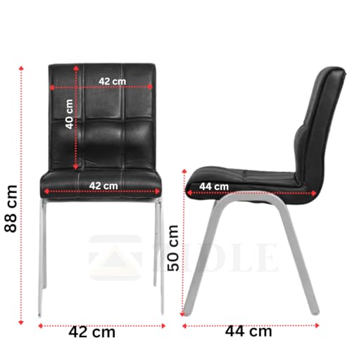 Image of Zidle Glance Visitor Dining Set of 2 Accent Chair for Home| Living| Dining Room| Leatherette Faux Leather with Cushion seat Back | Silver Coated mild Steel Frame (2, Black)