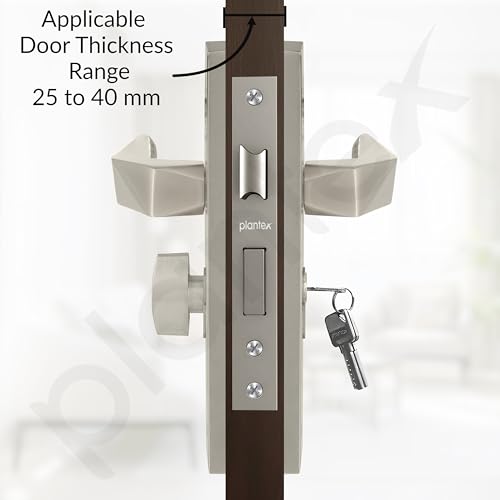 Image of Plantex Heavy-Duty Door Handle Lock Set / 6-Lever Lock Mechanism with 3 Years of Warranty /Mortise Door Lock with 3 Keys - (8129-Satin White)