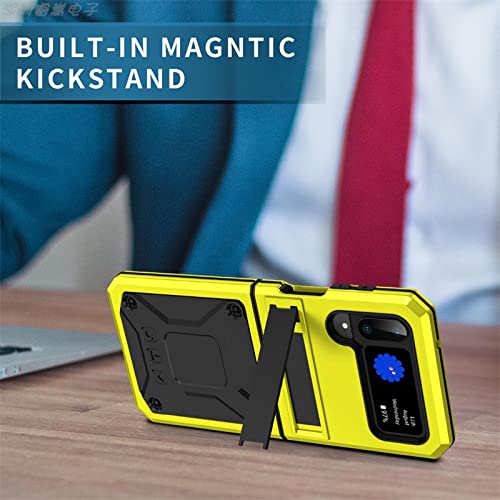 Kvibeo Case For Samsung Galaxy Z Flip 4, Metal Phone Case With Kickstand, Supports Wireless Charging Heavy Duty Full Body Protective Military Grade Shockproof Protection,Red #TOP6