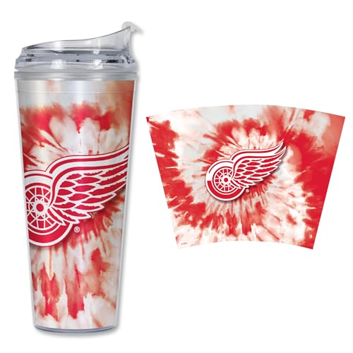 Image of Rico Industries NHL Hockey Team Color Tie Dye 24oz Metallic Acrylic Tumbler with Hinged Lid, Officially Licensed Double Wall Tumbler with Straw
