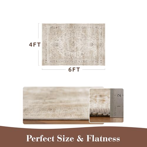 MontVoo Area Rug 4x6 Beige Machine Washable Soft Vintage Non Slip Carpet Living Room Bedroom Dining Room Office by MontVoo - Image 7