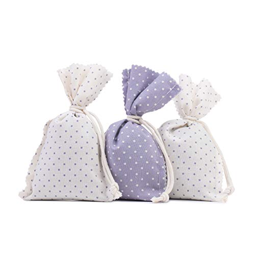 Gözze - 3 bolsitas de lavanda, Bolsa Aroma Lavanda Armario, relleno de flores de lavanda por bolsita, funda de algodón Algodón, 10 x 15 cm - Morado y blanco con lunares