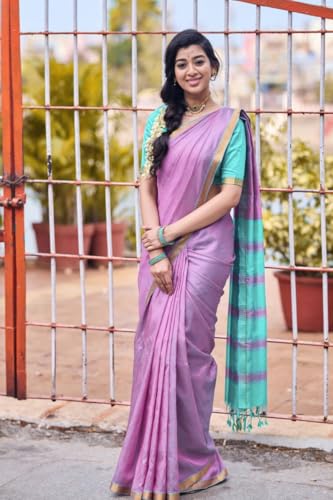 Image of Women's Cotton Woven Soft Sarees With Attach Blouse Piece.