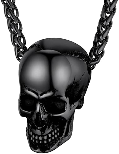 GoldChic Jewelry Skull Necklaces For Men, Stainless Steel Gothic Skeleton Necklace Viking Norse Runes Halloween Gifts for Man Boys