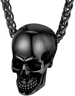 GoldChic Jewelry Skull Necklaces For Men, Stainless Steel Gothic Skeleton Necklace Viking Norse Runes Halloween Gifts for Man Boys