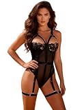 ohmydear Lencería Mujer Body de Encaje Sexy Teddy Bodysuit Tallas grandes Bodysuits Mujeres Lencería Sexy Slim Ropa Interior con Liguero Intimo Seductente Cuello en V