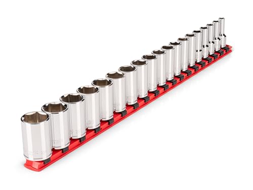 TEKTON 3/8 Inch Drive Semi-Deep 6-Point Socket Set with Rail, 19-Piece (6-24 mm) | SHD91120