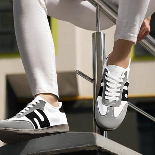 Padgene Women's Classic Retro Gum Sole Fashion Sneakers Casual Tennis Leather Skate Shoes Anti Slip Footwear for Women Walking Trainers 7