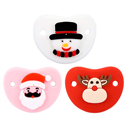 NUOBESTY 3 pcs Christmas Infant Pacifier Silicone Baby Pacifier with Snowman Santa Claus Reindeer Pattern Newborn Infant Pacifier Christmas Party Favors Colorful