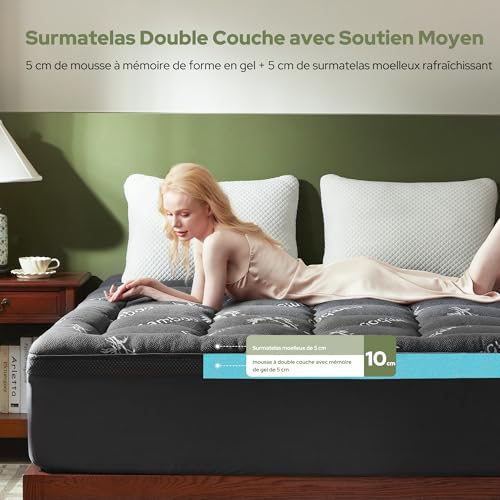 Surmatelas 160x200 double couche mémoire gel BEDLORE