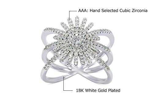 Savlano 18K White Gold Plated Cubic Zirconia Starburst Ring for Women3