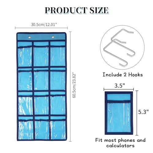 SAVORLIVING Au-dessus de la porte organisateur téléphone portable suspendu classe tableau de poche mur porte placard suspendu organisateur sac de rangement en tissu durable (12 poches,bleu) – vue 2