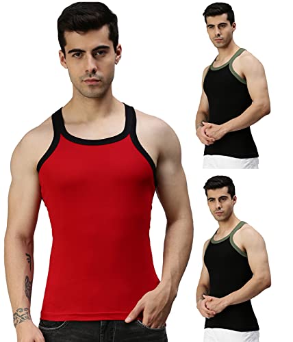 Image of Lux Cozi Men Pack of 3 Pure Cotton Assorted Gym Vest (Size :