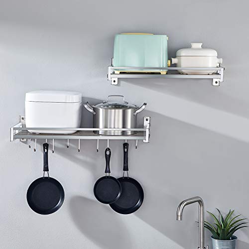 Istboom DBZP Wall Mounted Pot Holder Pan Organizer With 16 Hooks, Stainless Steel Kitchen Wall Pots And Pans Rack thumb #3