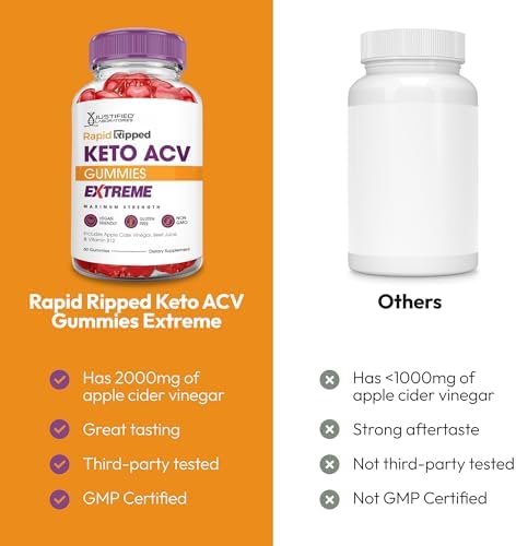 Justified Laboratories Rapid Ripped Keto ACV Gummies Extreme (2000 mg) - 60 Count, Pack of 5 - Formulated with Apple Cider Vinegar, Folate & Vitamin B12 - Non-GMO, Vegan, Gluten Free - 150 Servings — 사진 3