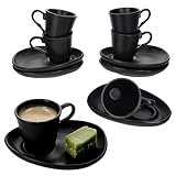 MamboCat 6er Set MOKKA Espressotassen mit Untertassen Schwarz matt I für...