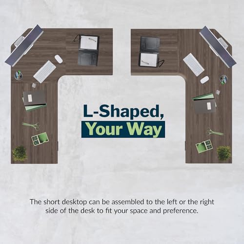 Image of Vari ComfortEdge 80x60 L-Shape Electric Standing Desk - Height Adjustable Sit-Stand VariDesk for Corner Office with Reversible Left /Right Design + Espresso Top /Slate Legs (Ships in 3 Boxes)