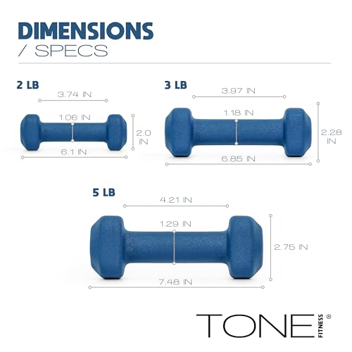Image of Tone Fitness Neoprene Dumbbell Set with Storage Rack - Non-Slip, Anti-Roll Hand Weights for Home Gym Workouts | 20 lb, 32 lb, 50 lb, 60 lb & 100 lb Options