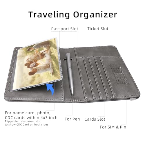 Image of WALNEW Passport Holder for Travel, RFID Passport Cover Wallet for Women Men, PU Leather Passport Book Card Holder Case with Pen (Upgraded, Upgraded-Gray)
