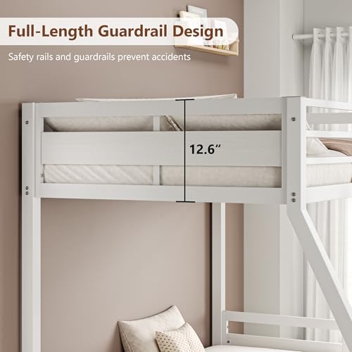 Image of iPormis Metal Bunk Bed Twin Over Full, Heavy Duty Bunk with High Guardrail and Safety Entrance Design, Under-Bed Storage Space, Easy Assembly, Noise Free, White