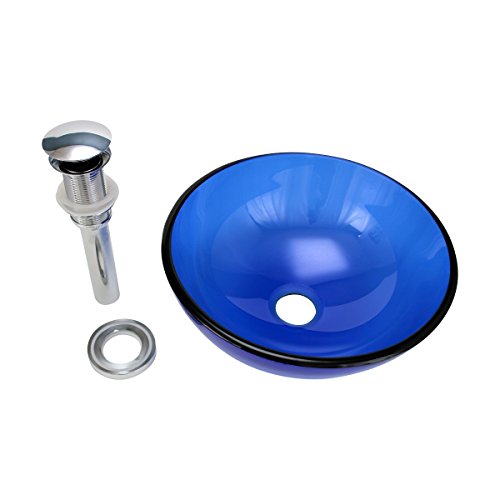 Renovators Supply Manufacturing Bathroom Sink 11-3/4" Small Round Blue Tempered Glass Countertop Vessel Sink With Chrome Sink Drain #TOP6