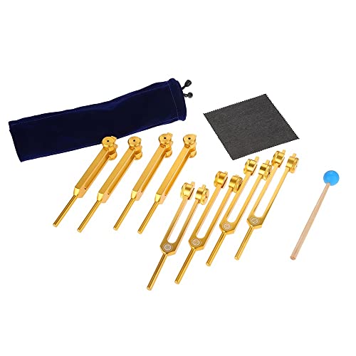 ObuMi Diapasón De 8 Piezas, 126,22 Hz, 136,1 Hz, 141,27 Hz, 172,06 Hz, 194,18 Hz, 210,42 Hz, 221,23 Hz, 272,2 Hz, 7 Chakras Y 1 Propósito del Alma, con Bolsa De Martillo De Silicona