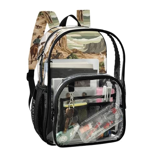 Western Cowboys Rodeo Retro Clear Backpack PVC Transparent Backpack Lightweight Book Bags Capacity Clear Bag for Boys Girls2