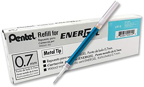 Pentel Refill Ink For EnerGel and Lancelot Gel Pen, (0.7mm) Metal Tip, Sky Blue Ink, Pack of 12 (LR7-S)