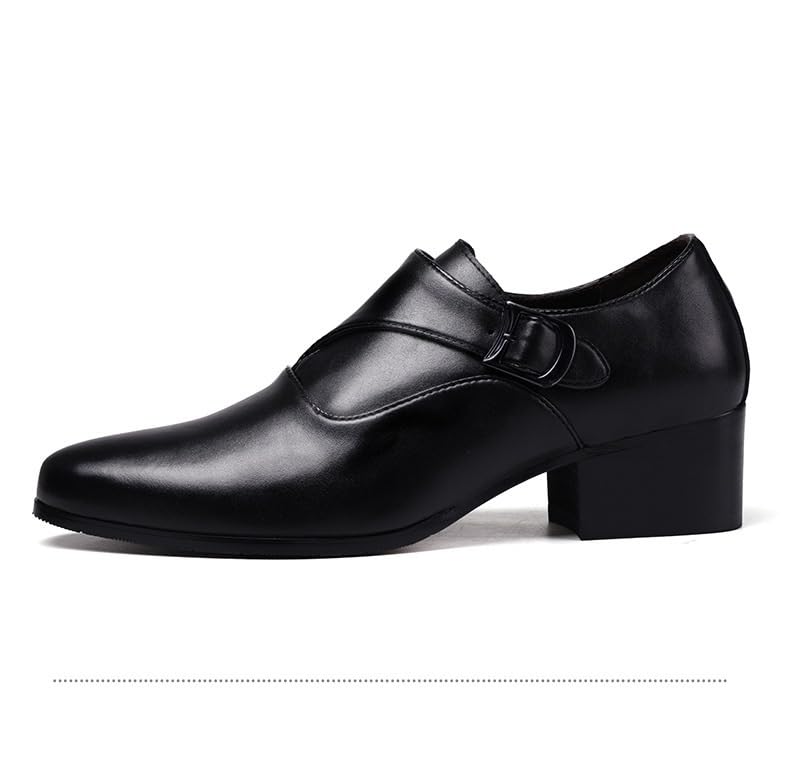 Battle Men Men's Leather Monk Strap Dress Shoe with 3-Inch High Heel, Pointed Toe Height-Increasing Formal Style for Wedding, Business2