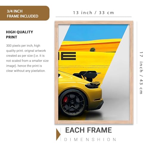 Image of HOTHOUSE Big Porsche Car Framed Posters Gift Items for Boys Room Wall Decoration Bedroom Living Room Office Studio Decor | Car Poster Frame for Wall Decor Set Of 3 Size(13X17 inch)