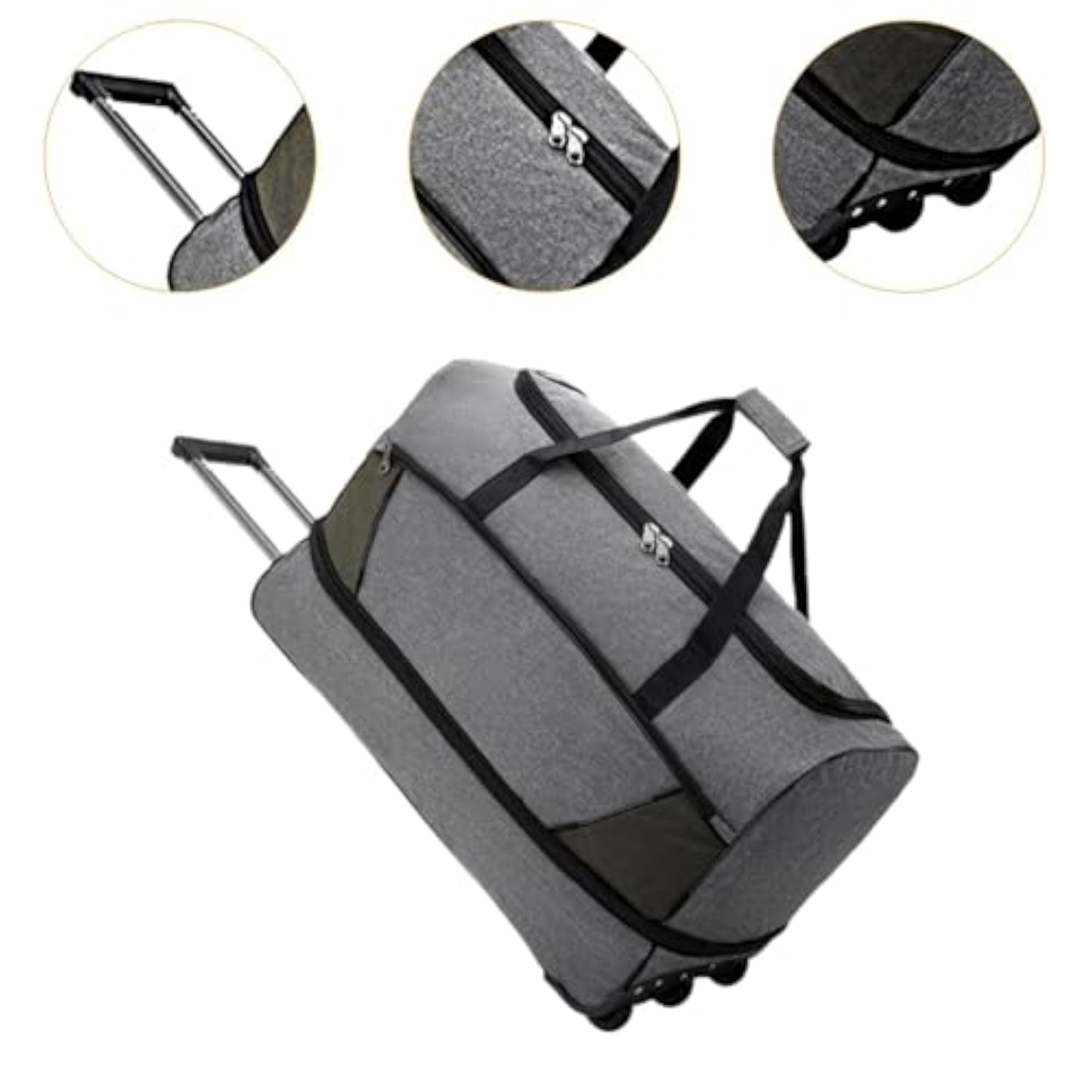 Wheeled Duffel Bag Handbag for Picnic, Large Capacity, Gray