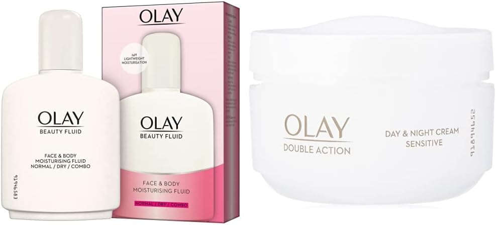 Beauty Fluid Face And Body Moisturiser, with glycerin and hyaluronic acid, 200 ml (Pack of 1) and Double Action Day & Night Sensitive Cream, 50ml