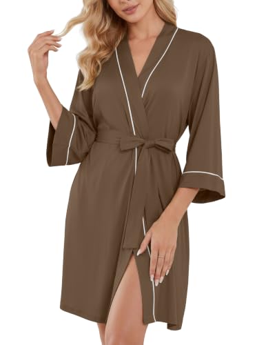 Image of PrinStory Womens Robe Knee Length Soft Knit Bathrobe S-2XL