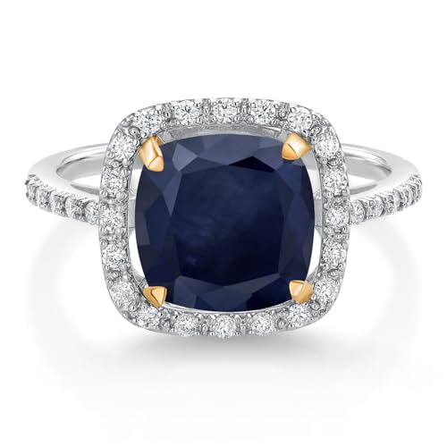 Gem Stone King 925 Sterling Silver and 10K Yellow Gold 8MM Cushion Cut Gemstone Birthstone and Lab Grown Diamond Halo Engagement Ring | Wedding Anniversary Promise Ring For Women2