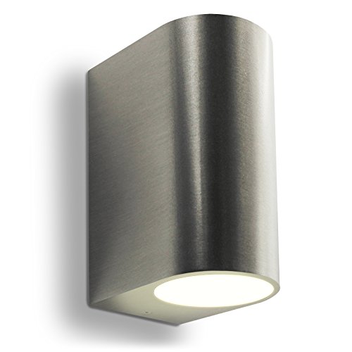 LED Wandleuchte f&uuml;r Innen- und Au&szlig;en Edelstahl 2-flammig strahlt nach oben und unten inkl. Montagezubeh&ouml;r und LED Leuchtmittel dimmbar warmwei&szlig; wetterfest mit der Schutzart IP44 GU10-230V (Form: C)