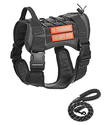 Kickred Tactical Dog Harness And Dog Leash Set With 2 Reflective Patches, No Pull Adjustable Working Dog Vest With Handle, Dog Training Harness For Medium Large Dogs Black #TOP30