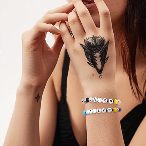 Halloween Matching Bracelets Set for Women, Skull Skeleton Jack Beaded Stretch Stack Couples Bracelets Relationship Anniversary Jewelry Gifts.3