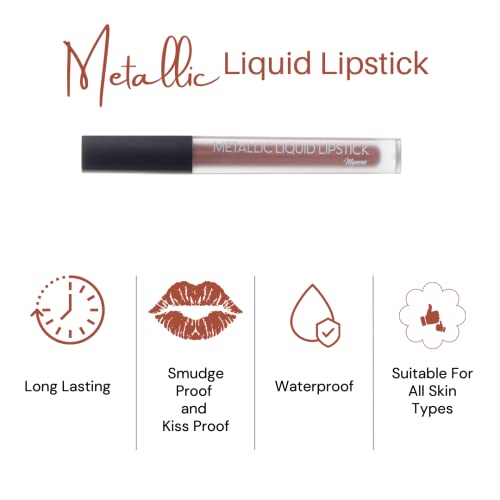 Mynena Metallic Lipstick Liquid Sexy Frosted Lightweight Long Lasting Non-Transferable Waterproof | Gluten-Free Paraben-Free Talc-Free Cruelty-Free And Vegan | Copper #TOP2
