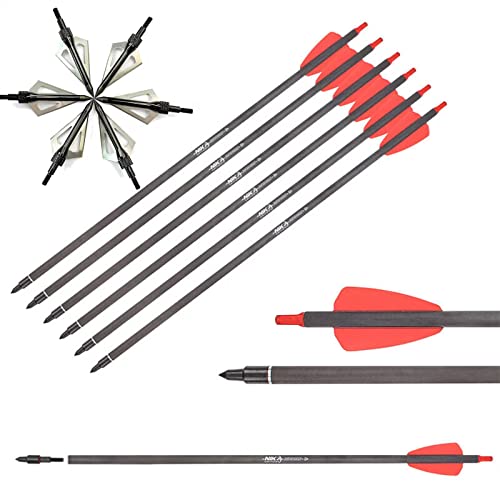 ELONG OUTDOOR 12 Stück 15 Zoll Carbon Armbrustbolzen mit 2" Flügel ersetzt Pfeilspitze Spitze Bogenschießen Jagd Pfeile