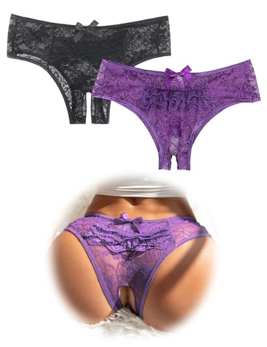 ohmydear Lencería sexy para mujer, ropa interior abierta, 2 unidades, bragas sexys para mujer, talla grande, tanga, ropa interior erótica con agujero, XXL
