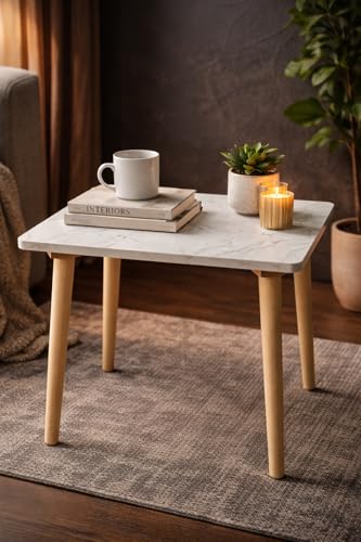Image of Coffee Table for Living Room, Modern Wooden Center Table with Sturdy Legs, Compact Accent Table for Home & Office (White)