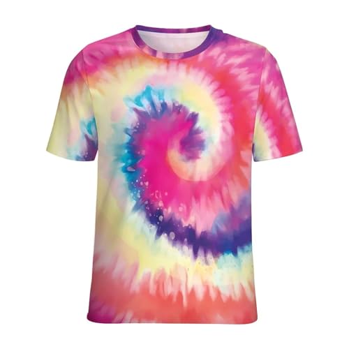 T-shirt tie-dye tourbillon arc-en-ciel multicolore imprimé à manches courtes