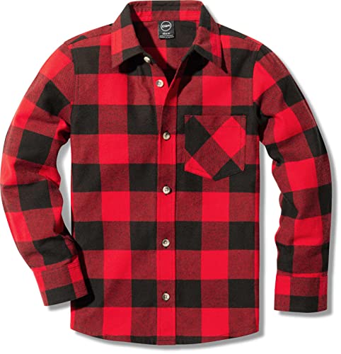 CQR Unisex Kinder Flanellhemd für Jungen und Mädchen, kariert, langärmelig, aus Baumwolle, weich gebürstet, legere Knopfleiste, Unique Lof003 1pack - Classic Red, 3-4 Jahre Cover